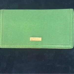 Ralph Lauren Vibrant Green leather Wallet with Gold Detail brown interior